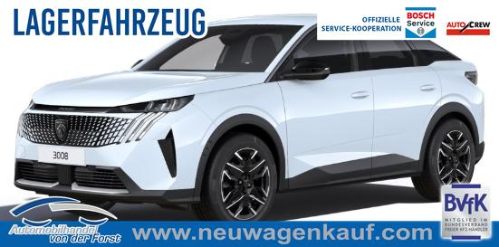 Peugeot 3008 - "Allure" Hybrid 145PS e-DCS6 (Automatik), Wei&szlig;-Metallic, ANH&Auml;NGERKUPPLUNG, Panorama-Navigations-Paket, Grip-Control-Paket, 19" ALU, Beh. Frontscheibe, Trennnetz, Adaptiver Tempomat, Toter-Winkel, 360&deg;Kamera, Parksensoren vorn/hinten, Lenkradheizung, Alarmanlage