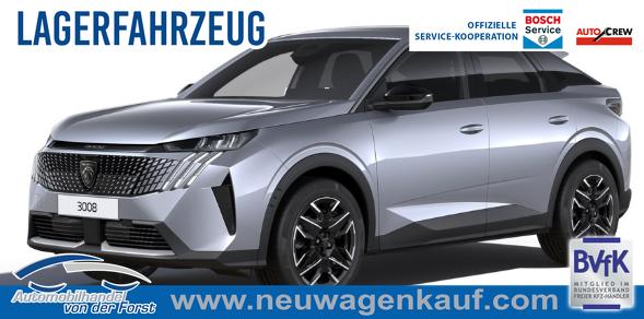Peugeot 3008 - "Allure" Hybrid 145PS e-DCS6 (Automatik), Grau-Metallic, ANH&Auml;NGERKUPPLUNG, Panorama-Navigations-Paket, Grip-Control-Paket, 19" ALU, Beh. Frontscheibe, Trennnetz, Adaptiver Tempomat, Toter-Winkel, 360&deg;Kamera, Parksensoren vorn/hinten, Lenkradheizung, Alarmanlage