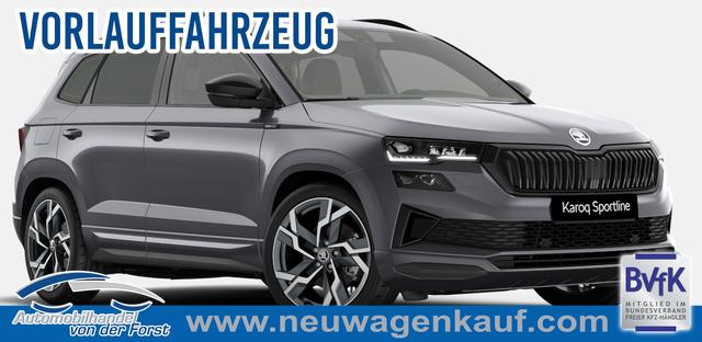 Skoda Karoq - "Sportline" LIEFERUNG KOSTENLOS & PREISGARANTIE* 1.5 TSI 150PS DSG, GRAPHIT-MET, 5JGARANTIE, AHK SCHWENKBAR, 19" ALU SAGITARIUS, BEHEIZTE FRONTSCHEIBE, SITZHEIZUNG, MATRIX-LED, Elektr. Heckklappe, Virtual Cockpit 10", Climatronic, NAVI, ACC, Parksensoren v/h, R&uuml;ckfahrkamera, Dachreling, PRIVACY-GLAS