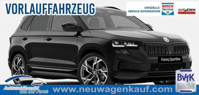 Skoda Karoq - "Sportline" LIEFERUNG KOSTENLOS & PREISGARANTIE* 1.5 TSI 150PS DSG, SCHWARZ-MET, 5JGARANTIE, AHK SCHWENKBAR, 19" ALU SAGITARIUS, BEHEIZTE FRONTSCHEIBE, SITZHEIZUNG, MATRIX-LED, Elektr. Heckklappe, Virtual Cockpit 10", Climatronic, NAVI, ACC, Parksensoren v/h, R&uuml;ckfahrkamera, Dachreling, PRIVACY-GLAS