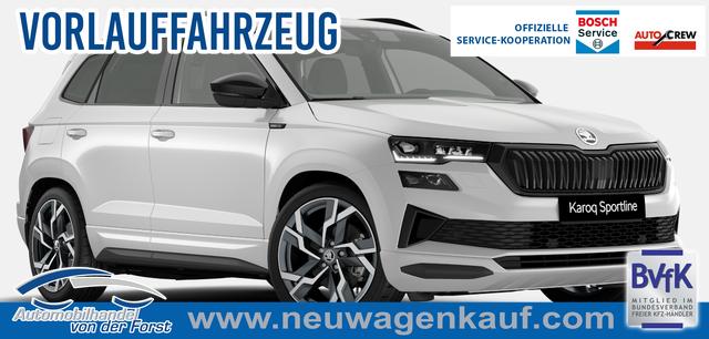 Skoda Karoq - "Sportline" LIEFERUNG KOSTENLOS & PREISGARANTIE* 1.5 TSI 150PS DSG, WEISS-MET, 5JGARANTIE, AHK SCHWENKBAR, 19" ALU SAGITARIUS, BEHEIZTE FRONTSCHEIBE, SITZHEIZUNG, MATRIX-LED, Elektr. Heckklappe, Virtual Cockpit 10", Climatronic, NAVI, ACC, Parksensoren v/h, R&uuml;ckfahrkamera, Dachreling, PRIVACY-GLAS