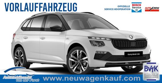 Skoda Kamiq - "Monte Carlo" (1) LIEFERUNG KOSTENLOS! 1.5 TSI 150PS DSG, 5J GARANTIE, WEISS-MET/Dach schwarz, 18" ALU, AHK SCHWENKBAR, Panoramadach, Matrix-LED, Parksensoren v/h, Kamera, Tempomat, Virtual Cockpit (8"!!), Kessy, Winter-Paket, Climatronic, Radio 8", SmartLink, NSW, Sport-M-Lederlenkrad beheizt