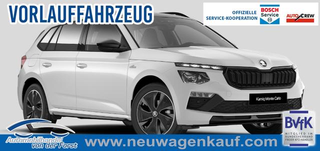 Skoda Kamiq - SONDERAKTION "Monte Carlo" Lieferung frei Haus! 1.5 TSI 150PS DSG, 5J GARANTIE, METALLIC, ELE. HECKKLAPPE, ANH&Auml;NGERKUPPLUNG, BEH. FRONTSCHEIBE, MATRIX-LED, PANORAMADACH, Sitzheizung, Lenkradhzg, Ladeboden, ACC, SIDE Assist, Virtual Cockpit 10", Parksensoren, Kamera, KESSY, Privacy, 17" Alu, Climatroni