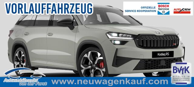 Skoda Kodiaq - "RS" LIEFERUNG KOSTENLOS & PREISGARANTIE* 2.0 TSI 265PS 4x4 DSG, 5J GARANTIE, PANORMADACH, HEAD-UP-DISPLAY, 20"Alu, ANH&Auml;NGERKUPPLUNG, NAVI, DCC PLUS, CANTON SOUND, BEH. FRONTSCHEIBE, MATRIX-LED, KESSY, Alarm, ELEK. HECKKLAPPE, SHZ v/h, Privacy-Glas, ACC, PDC v/h, R&uuml;ckfahrkamera, 3Z-Climatronic