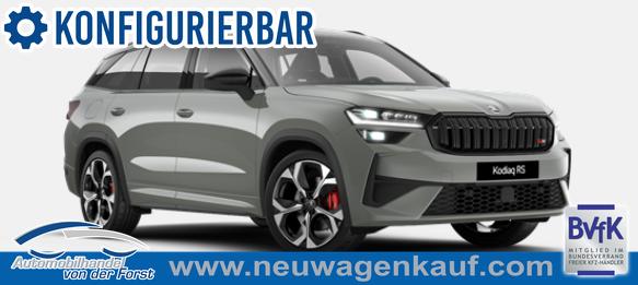 Skoda Kodiaq - "RS" (1) LIEFERUNG KOSTENLOS! Angebot f. Menschen mit Behinderung 100%! 2.0 TSI 265PS DSG 4x4, Metallic/Stahl-Grau, 20"Alu, DCC, Beheizte Frontscheibe, Elektr. Heckklappe, Navi 13", CANTON, MATRIX-LED, HEAD-UP, Kessy, Alarm, Parksensoren, Panorama-Kamera, Sitzheizung vo/hi