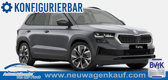 Skoda Karoq - "Sondermodell Dynamic" (1) LIEFERUNG KOSTENLOS! 1.5 TSI 150PS, 5 JAHRE GARANTIE, DCC-FAHRWERK, 18" Alu, MATRIX-LED-Scheinwerfer, NAVI 9", Beheizte Frontscheibe, Interieur LOUNGE, Side Assist, Virtual Cockpit 10", Elektr. Heckklappe, Parksensoren v/h, Kamera, Kessy, Winter-Paket, SunSet, Climatronic