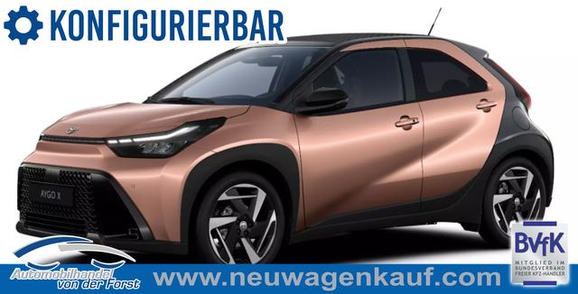 Toyota Aygo X - "Envy / EU-Lounge" LIEFERUNG KOSTENLOS! 1.5 Hybrid 115PS CVT/AUTOMATIK, 3J Garantie, 18" Alu, FALTDACH, Smart Entry, Dach schwarz, Privacy-Glas, Sitzheizung, Parksensoren v/h, R&uuml;ckfahrkamera, 2-Zonen-Klimaautomatik, Audiosystem 10,5" + Cloud-NAVI, Lederlenkrad, ACC, LED-Scheinwerfer, JBL-SOUND