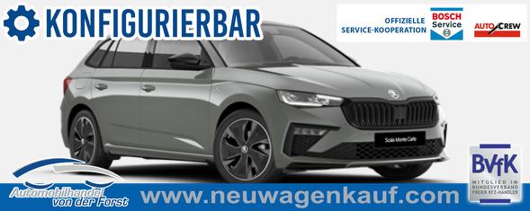 Skoda Scala - "Monte Carlo" (1) LIEFERUNG KOSTENLOS! Angebot f. Menschen mit Behinderung ab 50 %! 1.0 TSI 115PS DSG/AUTOMATIK, Panoramadach, 17"Alu, Climatronic, MATRIX-LED, Kessy, Verl&auml;ngerte Heckscheibe, SunSet, Parksensoren vorn/hinten, R&uuml;ckfahrkamera, Tempomat, Winter-Paket, Sport-M-Lederlenkrad behei