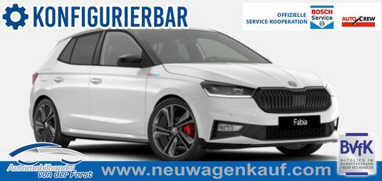 Skoda Fabia - "Fabia 130" (1) LIEFERUNG KOSTENLOS! 1.5 TSI 177PS DSG/AUTOMATIK, 18" Alu, METALLIC/Dach Schwarz, Bi-LED-Scheinwerfer, Parksensoren vo/hi, R&uuml;ckfahrkamera, Kessy, Climatronic, SunSet, Sport-M-Lederlenkrad beheizt, Infotainment 8", Smart Link, NSW, Sitzheizung, Tempomat, Fu&szlig;matten