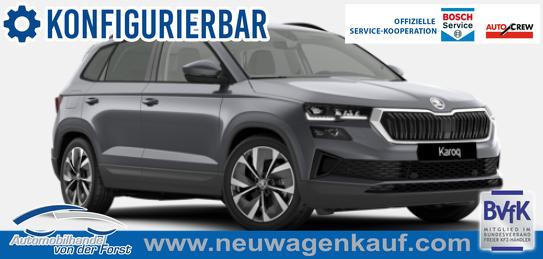 Skoda Karoq - "Sondermodell Dynamic" (1) LIEFERUNG KOSTENLOS! 1.5 TSI 150PS DSG, 5JAHRE GARANTIE, DCC-FAHRWERK, 18" Alu, MATRIX-LED-Scheinwerfer, NAVI 9", Beheizte Frontscheibe, Interieur LOUNGE, Side Assist, Virtual Cockpit 10", Elektr. Heckklappe, Parksensoren v/h, Kamera, Kessy, Winter-Paket, SunSet, Climatronic