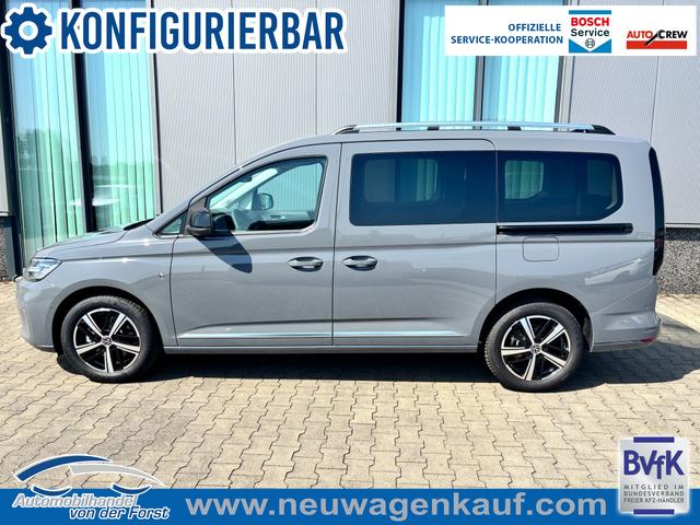 Volkswagen Caddy MAXI (NEUES MODELL) - BEHINTERTENUMBAU - "Style" (NEUES MODELL) PREISGARANTIE & KOSTENLOSE LIEFERUNG 1.5 TSI 115PS DSG (MAXI, LANGER RADSTAND), 17" Alu, Beh. Frontscheibe, Sitzheizung, Keyless, Privacy-Glas, Alarm, ParkAssist, Parksensoren vorn/hinten, R&uuml;ckfahrkamera, Dachreling, ACC, 2Z-Climatronic, Radio 12,9/AppConnect, LED-Scheinwerfer