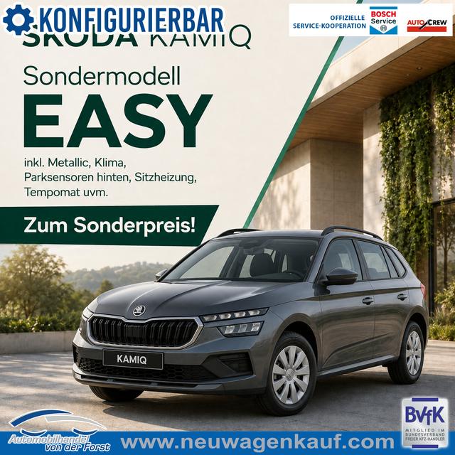 Skoda Kamiq - "SONDERMODELL EASY" (1) LIEFERUNG KOSTENLOS! 1.0 TSI 95PS, METALLIC, Klimaanlage, Sitzheizung, Parksensoren hinten, LED-Scheinwerfer, Tempomat, Infotainment 8", Virtual Cockpit 8", Nebelscheinwerfer, Dachreling