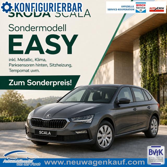 Skoda Scala - "SONDERMODELL EASY" (1) LIEFERUNG KOSTENLOS! 1.0 TSI 95PS, METALLIC, Klimaanlage, Parksensoren hinten, Winter-Paket, LED-Scheinwerfer, Tempomat, Virtual Cockpit, Radio 8", Nebelscheinwerfer