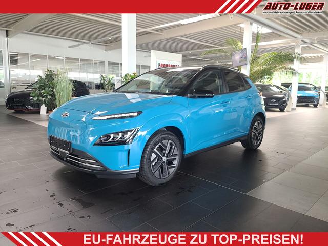 Hyundai KONA - Trend Elektro 100 kW (136 PS) 39,2kWh Navigations-Paket, Assistenz-Paket, Dach-Lackierung, Klimaautomatik, Radio mit DAB, Apple CarPlay, Android Auto, Bluetooth Freisprecheinrichtung, Rückfahrkamera, Lenkradheizung, Sitzheizung, Lichtsensor, Regensensor uvm.