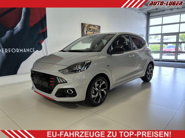 Hyundai i10 - N Line 1.0 T-GDI 66 kW (90 PS) NLine-Interieur-Paket, Lenkradheizung, Sitzheizung, Klimaautomatik, Radio, DAB, Apple CarPlay, Android Auto, Navigationssystem, Rückfahrkamera, Verkehrszeichenerkennung, Tempomat, 16 Zoll Leichtmetallfelgen, uvm.
