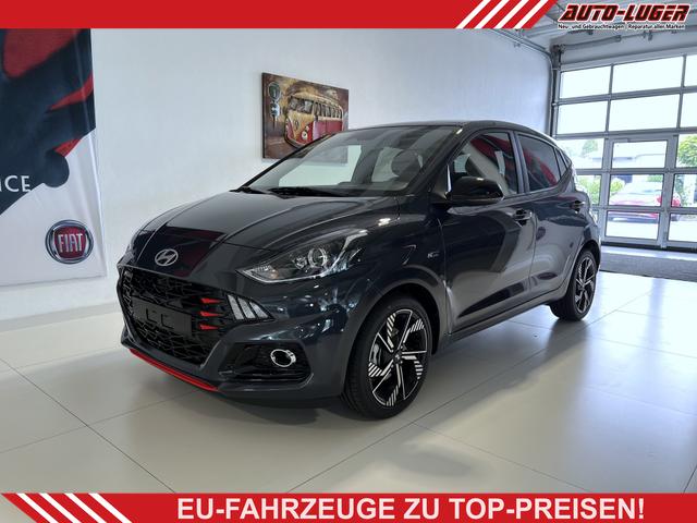 Hyundai i10 - N Line 1.0 T-GDI 66 kW (90 PS) NLine-Interieur-Paket, Lenkradheizung, Sitzheizung, Klimaautomatik, Radio, DAB, Apple CarPlay, Android Auto, Navigationssystem, Rückfahrkamera, Verkehrszeichenerkennung, Tempomat, 16 Zoll Leichtmetallfelgen, uvm.