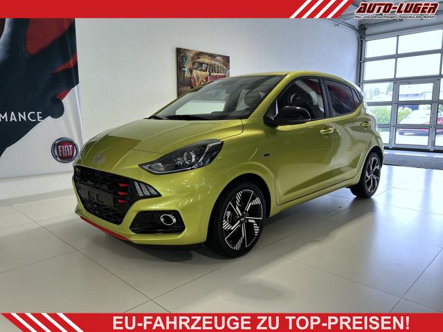 Hyundai i10 - N Line 1.0 T-GDI 66 kW (90 PS) NLine-Interieur-Paket, Lenkradheizung, Sitzheizung, Klimaautomatik, Radio, DAB, Apple CarPlay, Android Auto, Navigationssystem, Rückfahrkamera, Verkehrszeichenerkennung, Tempomat, 16 Zoll Leichtmetallfelgen, uvm.