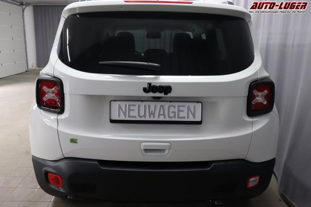 Jeep Renegade 1.5 T4 DCT7 e-Hybrid Limited 1469 96 kW296 Alpine White Leder Schwarz "Navigationssystem 01K Design-Paket Black Pack 2XL Leder-Paket 2T2 Funktions-Paket 7KS Winter-Paket UGM Uconnect Smartouch 8.4 mit 8,4""-Touchscreen, Navigationssystem, Bluetooth, AUX-IN-und USB sowie DAB, Apple CarPlay&Android Auto und LIVE Services 070 Seitenscheiben hinten und Heckscheibe verdunkelt 108 18""-Leichtmetallfelgen, schwarz glänzend 5CA Alpine White"