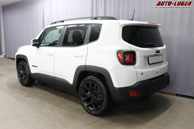 Jeep Renegade 1.5 T4 DCT7 e-Hybrid Limited 1469 96 kW296 Alpine White Leder Schwarz "Navigationssystem 01K Design-Paket Black Pack 2XL Leder-Paket 2T2 Funktions-Paket 7KS Winter-Paket UGM Uconnect Smartouch 8.4 mit 8,4""-Touchscreen, Navigationssystem, Bluetooth, AUX-IN-und USB sowie DAB, Apple CarPlay&Android Auto und LIVE Services 070 Seitenscheiben hinten und Heckscheibe verdunkelt 108 18""-Leichtmetallfelgen, schwarz glänzend 5CA Alpine White"