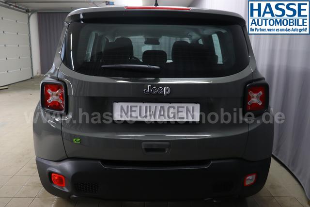 Jeep Renegade 1.5 T4 DCT7 e-Hybrid Longitude 503 Sting Grey 015 Stoff Schwarz "8CZ Sting Grey Business-Paket Longitude: Uconnect Smartouch 8.4 mit 8,4""-Touchscreen, Navigationssystem, Bluetooth, AUX-IN-und USB sowie DAB, Apple CarPlay&Android Auto und LIVE Services, Fahrersitz mit elektr. Lordosenstütze 2-fach verstellbar" 1469 96 kW