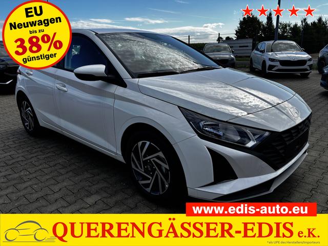 Hyundai i20 - Comfort 1.2i 79PS, Sonderfarbe ATLAS-WHITE, DESIGN-PACK: 16" ALUFELGEN + LED, 5 Jahre Garantie, NAVIGATION 10,25", Klima, Parksensoren hinten, Rückfahrkamera, Alarm, Lederlenkrad, Tempomat, Armlehne vorne, Reserverad, 4x elektr. Fensterheber, Fernlicht-Assistent