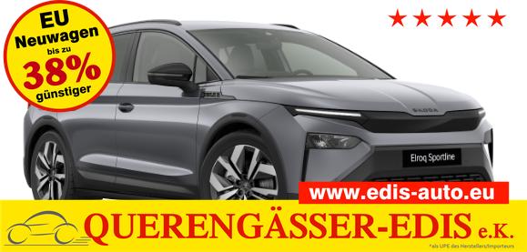 Skoda Elroq - SPORTLINE 60 204PS, GRAPHITE-GRAU METALLIC, ELEKTR. HECKKLAPPE, MATRIX-LED, BEH. FRONTSCHEIBE, SITZHEIZUNG V/H, 3Z-CLIMATRONIC, KESSY+ALARM, 20" ALU, SEITENAIRBAGS HINTEN, PARKSENSOREN R&Uuml;CKFAHRKAMERA, NAVIGATION, SUNSET, TRAVEL ASSIST
