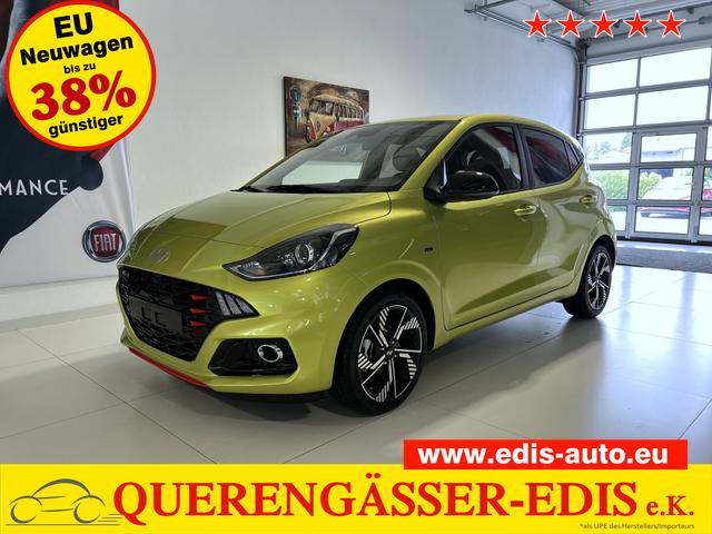 Hyundai i10 - N Line 1.0 T-GDI 66 kW (90 PS) NLine-Interieur-Paket, Lenkradheizung, Sitzheizung, Klimaautomatik, Radio, DAB, Apple CarPlay, Android Auto, Navigationssystem, Rückfahrkamera, Verkehrszeichenerkennung, Tempomat, 16 Zoll Leichtmetallfelgen, uvm.