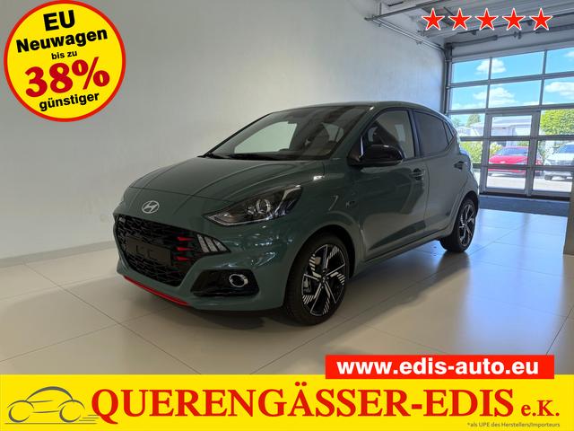 Hyundai i10 - N Line 1.0 T-GDI 66 kW (90 PS) Line-Interieur-Paket, Lenkradheizung, Sitzheizung, Klimaautomatik, Radio, DAB, Apple CarPlay, Android Auto, Navigationssystem, Rückfahrkamera, Verkehrszeichenerkennung, Tempomat, 16 Zoll Leichtmetallfelgen, uvm.