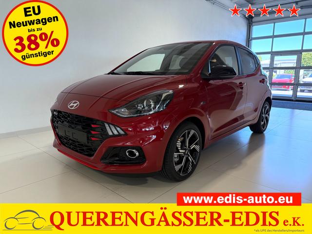 Hyundai i10 - N Line 1.0 T-GDI 66 kW (90 PS) Line-Interieur-Paket, Lenkradheizung, Sitzheizung, Klimaautomatik, Radio, DAB, Apple CarPlay, Android Auto, Navigationssystem, Rückfahrkamera, Verkehrszeichenerkennung, Tempomat, 16 Zoll Leichtmetallfelgen, uvm.