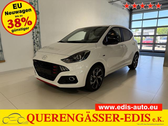Hyundai i10 - N Line 1.0 T-GDI 66 kW (90 PS) Line-Interieur-Paket, Lenkradheizung, Sitzheizung, Klimaautomatik, Radio, DAB, Apple CarPlay, Android Auto, Navigationssystem, Rückfahrkamera, Verkehrszeichenerkennung, Tempomat, 16 Zoll Leichtmetallfelgen, uvm.