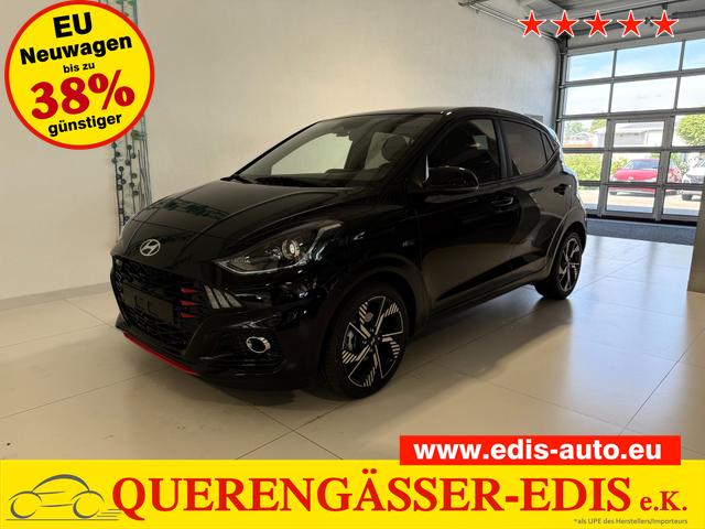 Hyundai i10 - N Line 1.0 T-GDI 66 kW (90 PS) Line-Interieur-Paket, Lenkradheizung, Sitzheizung, Klimaautomatik, Radio, DAB, Apple CarPlay, Android Auto, Navigationssystem, Rückfahrkamera, Verkehrszeichenerkennung, Tempomat, 16 Zoll Leichtmetallfelgen, uvm.