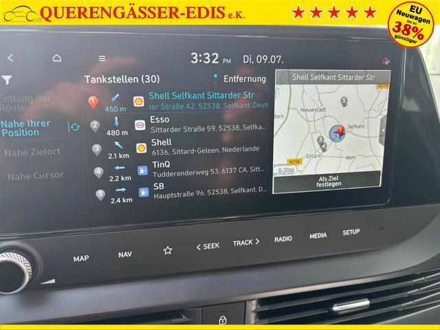 Hyundai i20 Comfort 1.2i 79PS, LUCID-LIME-Metallic, 5 Jahre Garantie, NAVIGATION 10,25", Klima, Parksensoren hinten, Rückfahrkamera, Alarm, Lederlenkrad, Tempomat, Armlehne vorne, Reserverad, 4x elektr. Fensterheber, Fernlicht-Assistent 