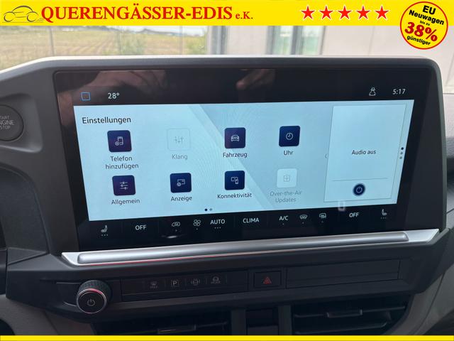 Volkswagen T7 Kastenwagen Basis 2.0 TDI 150PS, Weiß, 2-Zonen-Klimautomatik, M-Lederlenkrad, Anhängerkupplung, Parksensoren vorn/hinten, Rückfahrkamera, Frontscheibe beheizbar, Ganzjahresreifen, Sitzpaket 46 (inkl. Sitzheizung), Reserverad, 70l Tank, Laderaumpaket 