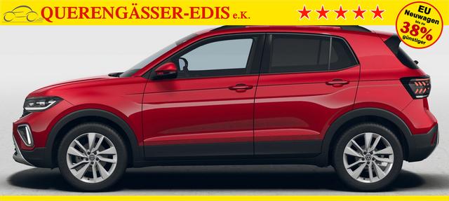 Volkswagen T-Cross LIFE 1.0 TSI 115PS DSG/AUTOMATIK, Kings-Red-Metallic, Parksensoren v/h, Rückfahrkamera, Privacy-Glas, Sitzheizung, Climatronic, IQ LIGHT MATRIX-LED, Radio Ready2Discover+Wireless App-Connect, 17" Alu, KEYLESS, Lendenwirbelstütze, M-Lederlenkrad, Dachreling 