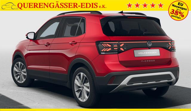 Volkswagen T-Cross LIFE 1.0 TSI 115PS DSG/AUTOMATIK, Kings-Red-Metallic, Parksensoren v/h, Rückfahrkamera, Privacy-Glas, Sitzheizung, Climatronic, IQ LIGHT MATRIX-LED, Radio Ready2Discover+Wireless App-Connect, 17" Alu, KEYLESS, Lendenwirbelstütze, M-Lederlenkrad, Dachreling 