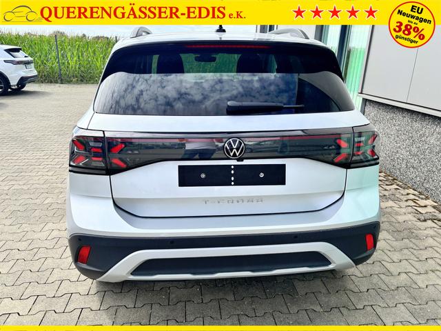 Volkswagen T-Cross LIFE 1.0 TSI 115PS DSG/AUTOMATIK, Silber-Metallic, Parksensoren v/h, Rückfahrkamera, Privacy-Glas, Sitzheizung, Climatronic, IQ LIGHT MATRIX-LED, Radio Ready2Discover+Wireless App-Connect, 17" Alu, KEYLESS, M-Lederlenkrad, Dachreling 