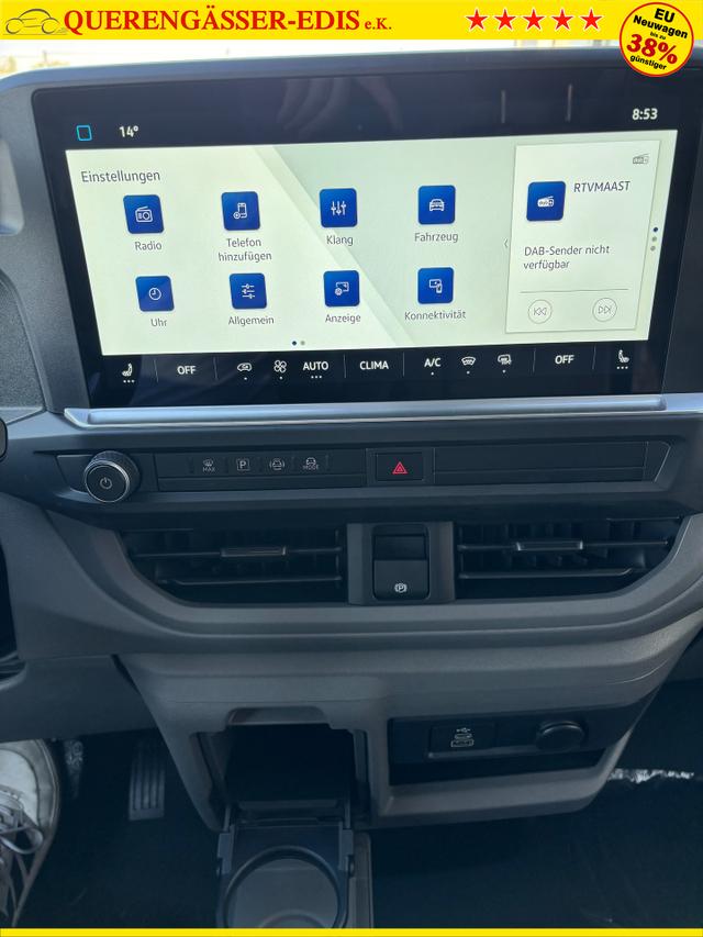 Volkswagen T7 Kastenwagen Basis 2.0 TDI 170PS AUTOMATIK LANG, Weiß, HECKFLÜGELTÜREN, 2-Zonen-Klimautomatik, M-Lederlenkrad, Anhängerkupplung, Parksensoren vorn/hinten, Rückfahrkamera, Frontscheibe beheizbar, Ganzjahresreifen, Sitzpaket 46 (inkl. Sitzheizung), Reserverad, 70l Tank 