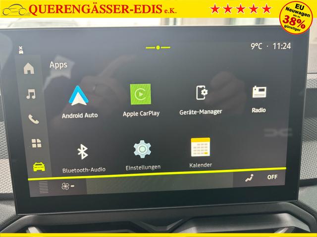 Dacia Duster Expression 1.6 HYBRID 140 AUTOMATIK (Benzin/Elektro), 17" Alufelgen "TERGAN", Klimaanlage, Rückfahrkamera, Parksensoren hinten, LED-Scheinwerfer, Radio Media 10" + Smartphone-Spiegelung, Armlehne, Dachreling, Tempomat, Verkehrszeichenerkennung, Spurassistent 