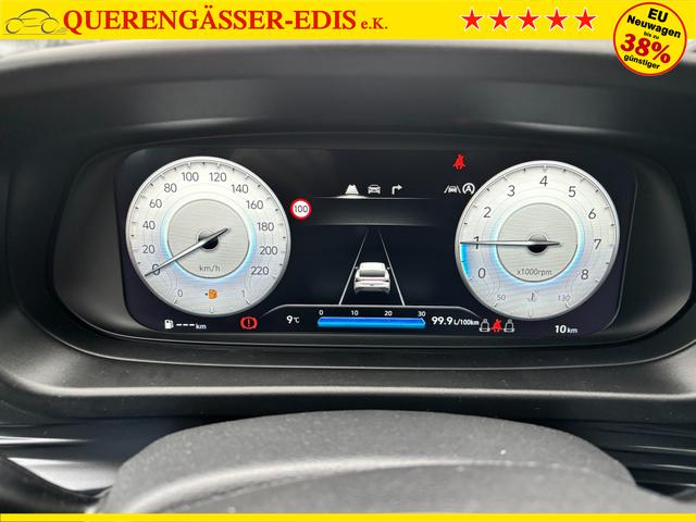 Hyundai i20 Family 1.2i 79PS, SCHWARZ-METALLIC, 16" ALUFELGEN, 5 Jahre Garantie, WINTER-PAKET, KLIMAAUTOMATIK, Abgedunkelte Scheiben, NAVIGATION 10,25", Parksensoren hinten, Rückfahrkamera, Alarm, Lederlenkrad, Tempomat, Armlehne vorne, Reserverad 
