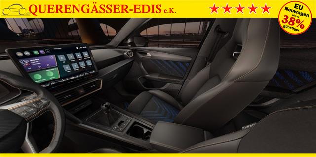 Cupra Leon Sportstourer Basis 1.5 TSI 150PS 6-Gang, 5J Garantie, SCHWARZ-METALLIC, MATRIX-LED, AHK SCHWENKBAR, EDGE-PAKET, DYNAMIC-DESIGN, Elektr. Heckklappe, Dachreling, 18" Alu, Voll-LED-Scheinwerfer, 3Z-Climatronic, ACC/Tempomat, Full Link, Parksensoren v/h, Privacy-Glas 