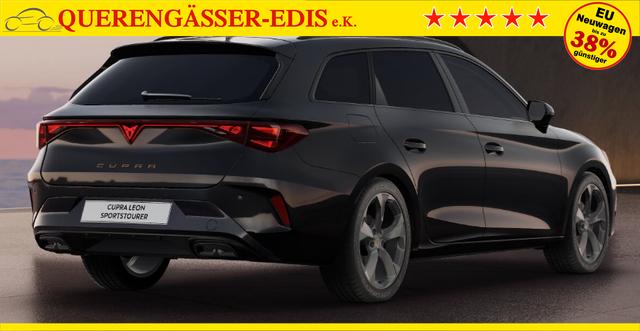 Cupra Leon Sportstourer Basis 1.5 TSI 150PS 6-Gang, 5J Garantie, SCHWARZ-METALLIC, MATRIX-LED, AHK SCHWENKBAR, EDGE-PAKET, DYNAMIC-DESIGN, Elektr. Heckklappe, Dachreling, 18" Alu, Voll-LED-Scheinwerfer, 3Z-Climatronic, ACC/Tempomat, Full Link, Parksensoren v/h, Privacy-Glas 