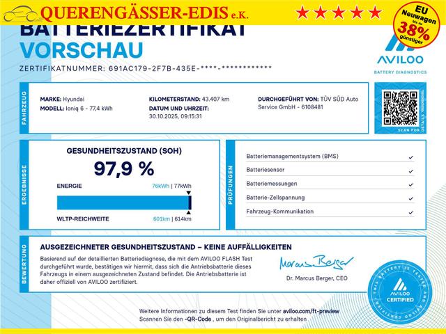 Hyundai IONIQ 6 Uniq Elektro 77,4 kWh, Matrix, HuD, Side, AreaView, Navi, BOSE, Winter 