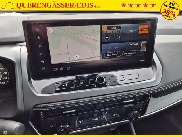 Nissan Qashqai 1.3 DIG-T MHEV 140PS Tekna Voll-Leder Klimaautomatik PanoGlasdach Sitzheizung Lenkradheizung Navi Head-Up Display elektr. Heckklappe ACC PDC v+h 360&deg;Kamera DAB Bluetooth Touchscreen Apple CarPlay Android Auto 19"LM 