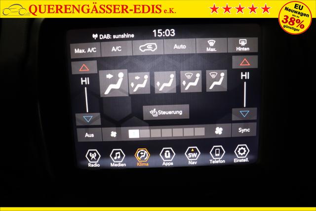 Jeep Renegade 1.5 T4 DCT7 e-Hybrid Limited 1469 96 kW296 Alpine White Leder Schwarz "Navigationssystem 01K Design-Paket Black Pack 2XL Leder-Paket 2T2 Funktions-Paket 7KS Winter-Paket UGM Uconnect Smartouch 8.4 mit 8,4""-Touchscreen, Navigationssystem, Bluetooth, AUX-IN-und USB sowie DAB, Apple CarPlay&Android Auto und LIVE Services 070 Seitenscheiben hinten und Heckscheibe verdunkelt 108 18""-Leichtmetallfelgen, schwarz glänzend 5CA Alpine White"