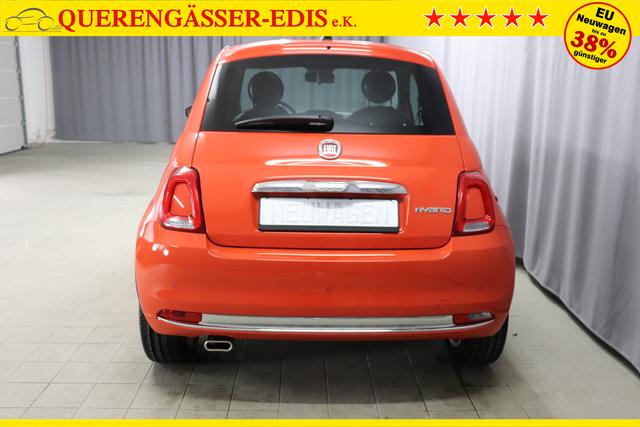 500 Hatchback MY23 1.0 GSE Hybrid DOLCEVITA 51 kW (70 PS)562 - Sicilia Orange 192 - Stoff "Fiat Monogramm" Schwarz, Ambiente Schwarz "5CK Sicilia Orange 15""-Leichtmetallfelgen (Serie)"