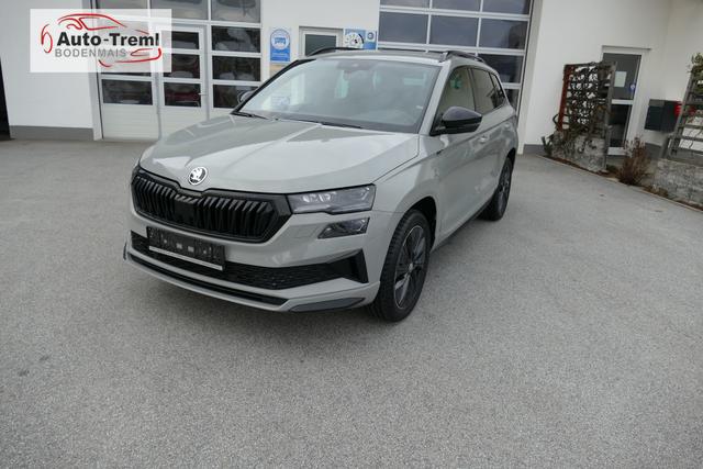 Skoda Karoq Sportline 1.5 TSI DSG 150 PS AHK DCC Virtualles Pedal el.H. Matrix-LED Navi Dopp. Ladeboden Notrad Virtual Cockpit SHZ beh.Lenkrad ACC Facelift 