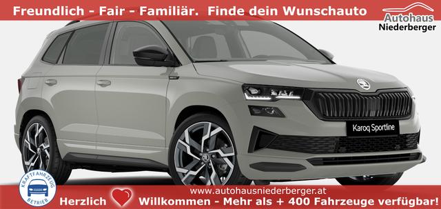 Skoda Karoq - Sportline 1.5 TSI 150PS DSG, STAHL-GRAU, 5JGARANTIE, AHK SCHWENKBAR, 19" ALU SAGITARIUS, BEHEIZTE FRONTSCHEIBE, SITZHEIZUNG, MATRIX-LED, Elektr. Heckklappe, Virtual Cockpit 10", Climatronic, NAVI, ACC, Parksensoren v/h, R&uuml;ckfahrkamera, Dachreling, PRIVACY-GLAS