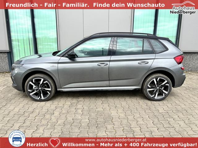 Skoda Kamiq - Monte Carlo 1.0 TSI 115PS DSG, GRAU-MET/Dach schwarz, 18" ALU, AHK-VORBEREITUNG, Panoramadach, Matrix-LED, Parksensoren v/h, Kamera, Tempomat, Virtual Cockpit (8"!!), Kessy, Winter-Paket, Climatronic, Radio 8", SmartLink, NSW, Sport-M-Lederlenkrad beheizt, Dachreling