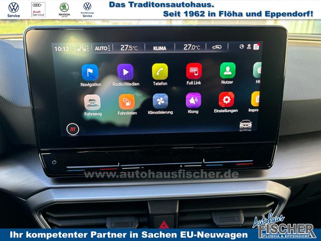 Seat Leon Style 1.5 eTSI Mild-Hybrid 150PS DSG/AUTOMATIK, 5 Jahre Garantie, 16" Alu, Climatronic, Parksensoren vorn/hinten, Media System PLUS 10,4"/Bluetooth, Tempomat, Full Digital Cockpit, LED-Scheinwerfer, M-Lederlenkrad, Reserverad, Verkehrszeichenerkennung 