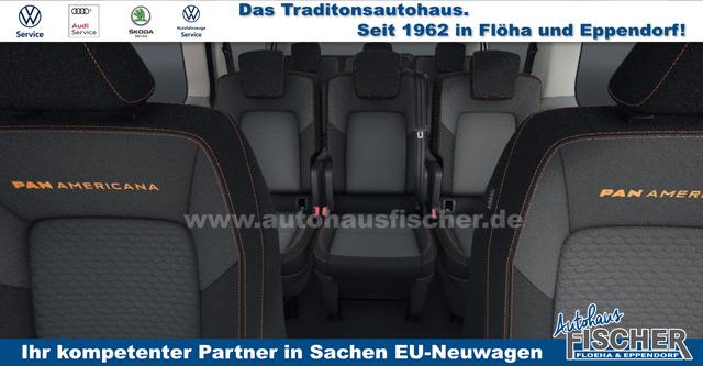 Volkswagen T7 Caravelle PanAmericana 2.0 TDI 170PS AUTOMATIK 4MOTION (ALLRAD) LANGER RADSTAND, 8-Sitzer, 17" Alu, NAVIGATION 13", Sitzheizung, M-Lederlenkrad, LED-Scheinwerfer, 3-Zonen-Climatronic, Parksensoren vorn/hinten, Rückfahrkamera, Privacy-Glas, Tempomat, Digitales Cockpit 